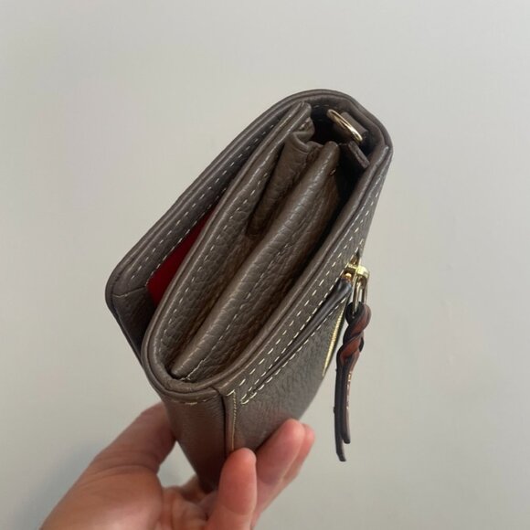 Dooney & Bourke Pebble Leather Continental Wallet Crossbody, Taupe/Elephant Gray - Picture 2 of 6